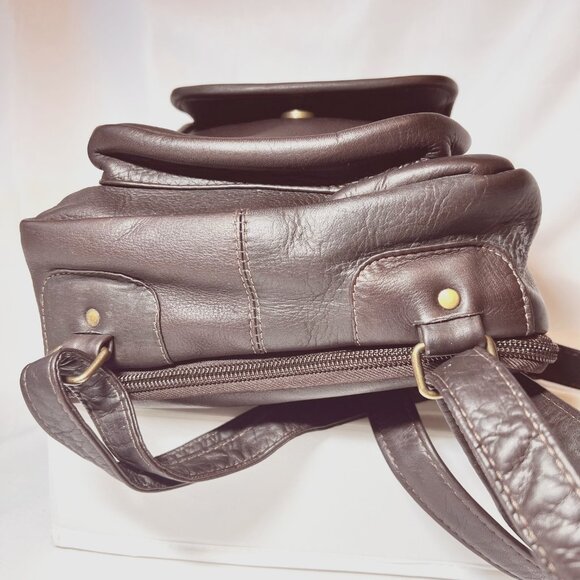 Brown Leather Back Pack-Small-NWOT-CC/ID Holder-Handle-Adjustable Strap-Unisex main image 6